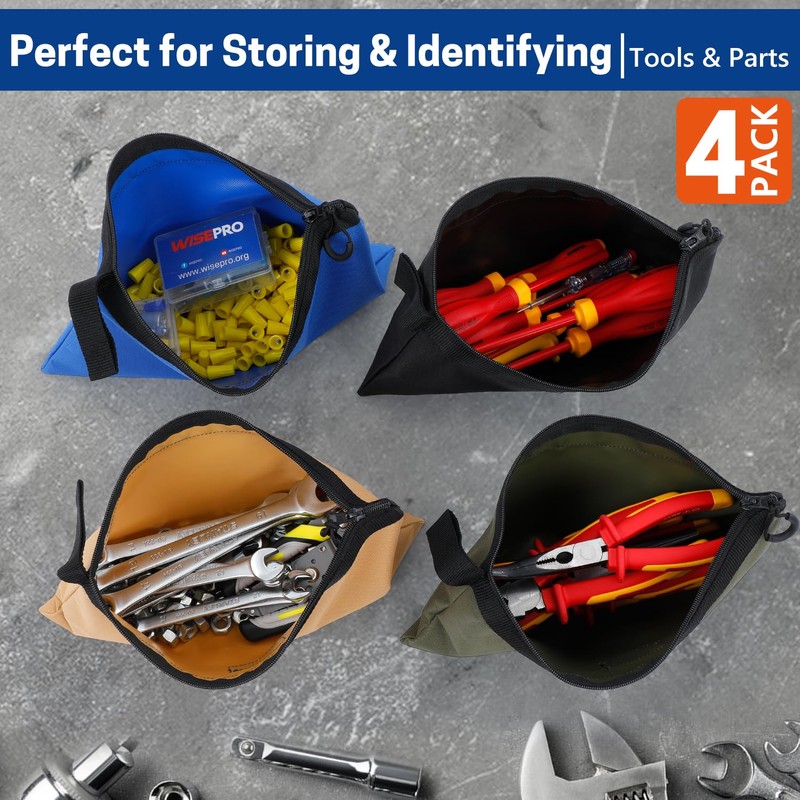 WISEPRO 4 PCS Zippered Tool Pouch, Multipurpose Tool Organisers Bags,