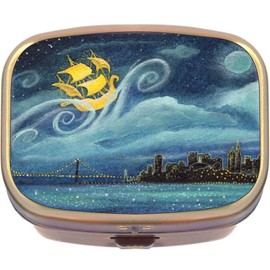 Neverland Boat Over London Brass Rectangle Pill Box