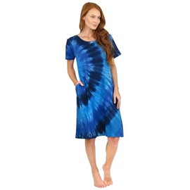 LA CERA Women's Casual Cotton Knit Summer Dress, A-Line Hem, Scoop Neckline, Short Sleeves with Side Pockets Denim