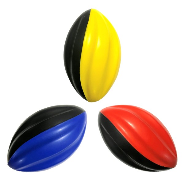 LMC Products Mini Football 3-Pack - 5” Spiral Foam Football Small Footballs for Kids - Mini Footballs 3-Pack - Soft, Easy Grip Toddler Football (Red, Yellow, Blue)