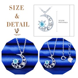 CPSLOVE Star Moon Crystal Necklace Pendant, Women's Necklace, 925 Sterling Silver Necklace, Inlaid Zirconia, Shiny, Girls Pendant, Sterling Silver, Cubic Zirconia