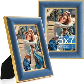 KSROECUD 5x7 Velvet Picture Frame, Navy Blue Photo Frames with Modern Simple Metallic Gold Border, HD Real Glass Horizontal & Vertical Display for Tabletop and Wall Collage Decor (2 Pack)