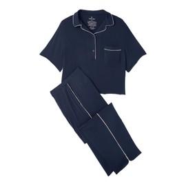 Tommy John Women's Short Sleeve Sleep Top and Pant Set (Dress Blues, Small)