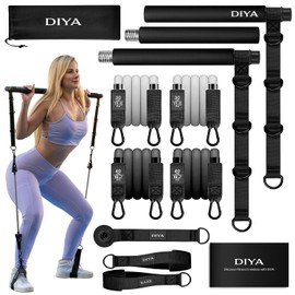 DIYA Pilates Bar Kit with Resistance Bands - Stretched Pilates Bar for Women & Men, 140 lbs Equipment for Legs, Hips, Waist, Arms, Back - Travel Friendly Adjustable Home Gym Kit for Full Body Workouts