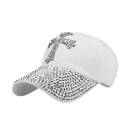 RARITYUS Bling Cross Rhinestones Baseball Cap for Women Men Sparkle Bejeweled Hip Hot Hat Trucker Hat Adjustable Sun Cap White