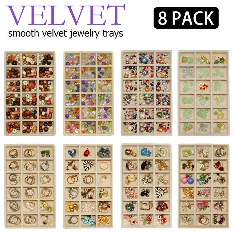 MINIBIGBOX 144 Grid Earring Organizer 8 Pack Jewelry Trays Stackable