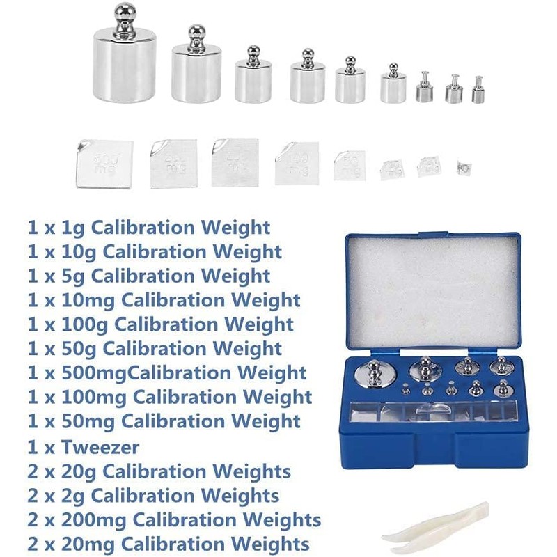 Calibration Weights Set, 17 Pieces, 10 mg-100 g, Calibration Weights