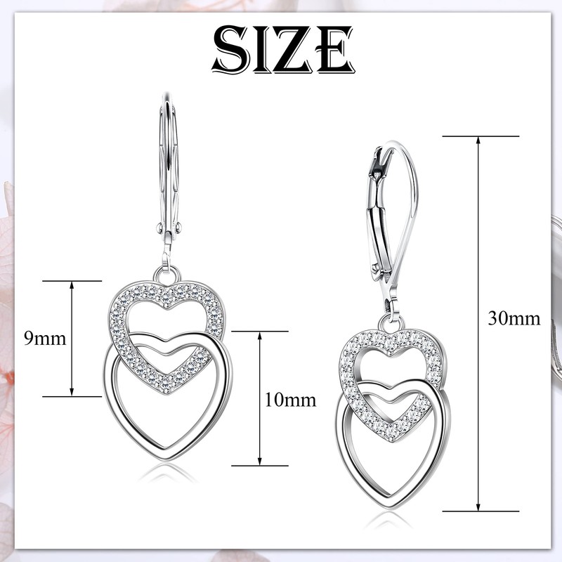 JeryWe 925 Sterling Silver Heart Dangle Earring for Women Silver