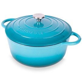 Nuovva Enamelled Cast Iron Dutch Oven Pot with Lid 6.4 Quart Non Stick Casserole Pot – Heavy Duty & Oven Safe up to 500° F for Bread Baking, Braising, Stews, Roasting – 28cm Light Blue