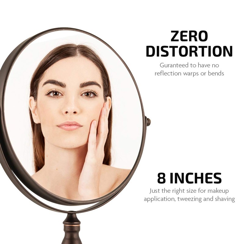 Ovente 8'' Tabletop Makeup Mirror, 1X & 7X Magnification, Adjustable