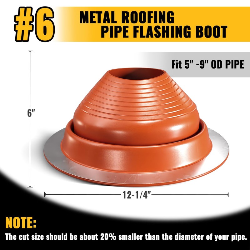 VIVIDA #6 Silicone Metal Roof Pipe Flashing Boot, High Temp