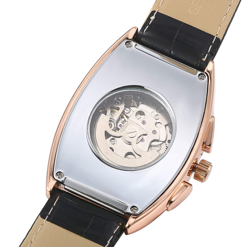 JewelryWe Men's Analogue Automatic Watch Automatic Mechanical Leather Strap Skull