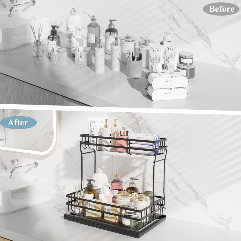 Zufudo 2 Pack Under Sink Organizers and Storage, 2 Tier