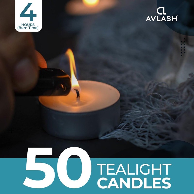 Avlash ® Pack of 50-4 Hour Burning Time Unscented Tea