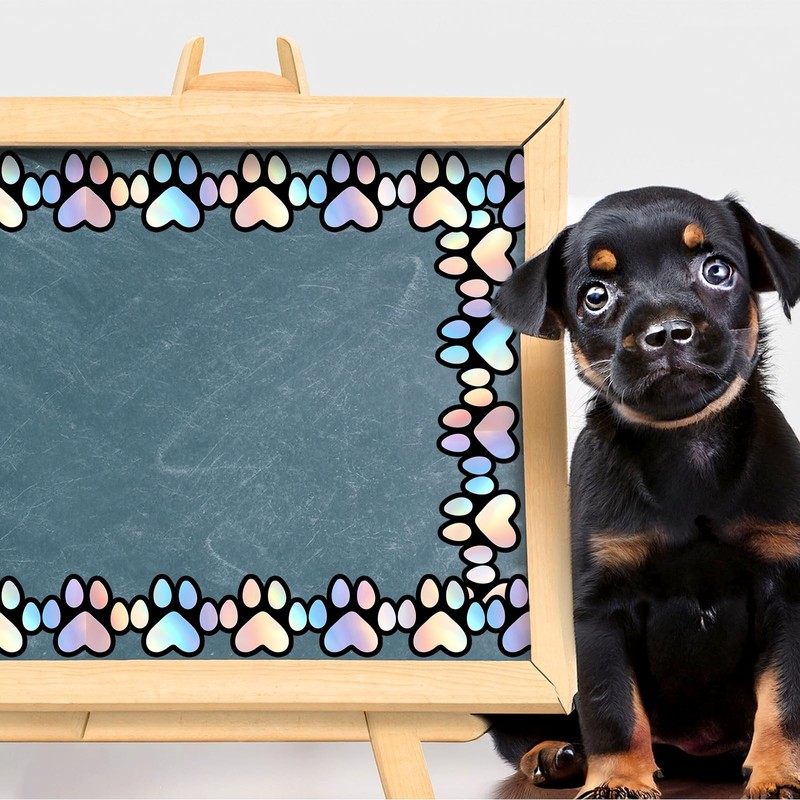 Whaline 65.6ft Dog Paw Bulletin Board Border Holographic Cute Pet