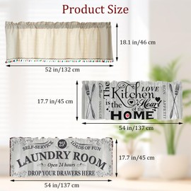 Fkereg Valances for Windows with Boho Tassels, Small Farmhouse Kitchen Window Curtains Over Sink Linen, Short Toppers Cafe Curtains Rod Pocket Semi Sheer Treatment for Bathroom Bedroom, 132x46 cm, A
