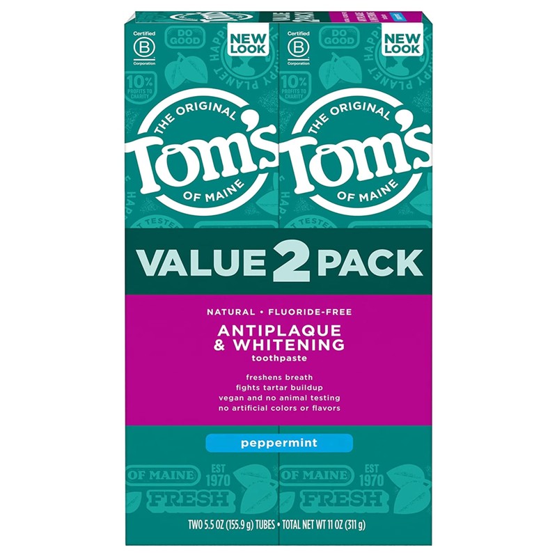 Tom's of Maine Fluoride-Free Antiplaque & Whitening Natural Toothpaste, Peppermint,