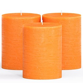 CANDWAX 3x4 Pillar Candles Set of 3 - Decorative Rustic Candles Unscented and No Drip Candles - Ideal as Wedding Candles or Large Candles for Home Interior - Orange Candles