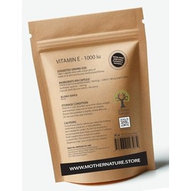 Mother Nature Vitamin E 1000 IU Softgels - Natural Source D-Alpha Tocopheryl Acetate 740 mg, High Strength One a Day, No Fillers or Binders, Packed in the UK (60 Softgels)