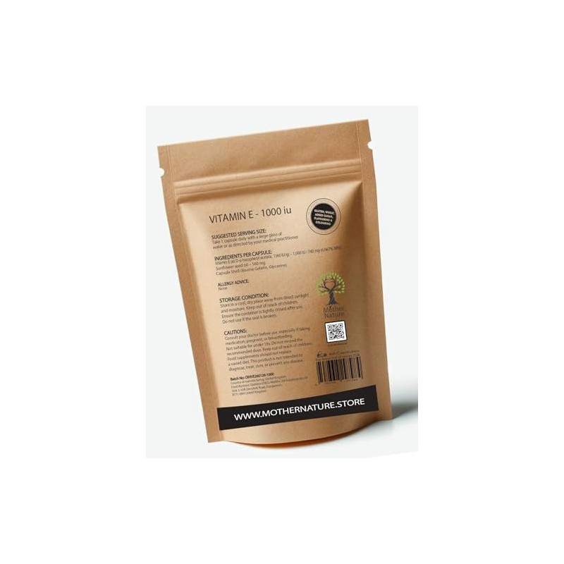 Mother Nature Vitamin E 1000 IU Softgels - Natural Source