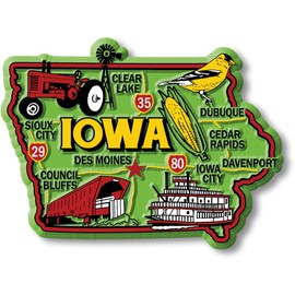 Iowa Colorful State Magnet by Classic Magnets, 3.4" x 2.6", Collectible 3D Rubber Vintage-Style Souvenirs and Gifts Made in The USA