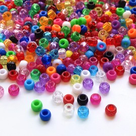 Amaney 500 Pieces 6x9mm Pony Beads Mixed Colors Glitter Transparent Big Hole Plastic Beads (Mixd)