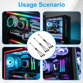 TNJPSEK 4 Pack 3Pin ARGB Spliter Cables with 16 Male Pins, 1-to-3 Female to Female Addressable RGB Spliter Extension Cable, 3-Pin RGB Splitter for 5V Computer Chassis PC Fans CPU Coolers Heat Sink