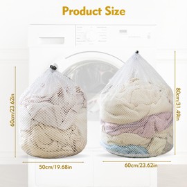 2PCS Mesh Laundry Bags, Drawstring Laundry Bag, Durable Laundry Bags for Washing Machine, Laundry Net Bag for Delicates, Bra, Socks, Baby Clothes (50x60/60x80cm)