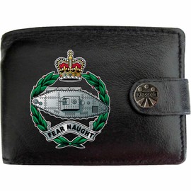 Klassek Royal Tank Regiment Image Men Wallet Real Leather Cap Badge Emblem Military Crest Insignia RFID Blocking with Coin Pocket and Metal Gift Box