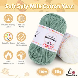 Aeelike 2 x 50g White Yarn Acrylic Knitting Wool, Soft 5 Ply Milk Cotton Yarn for Crochet Amigurumi, Blanket and Knitting Socks Hats and Other DIY Handcrafts Projects