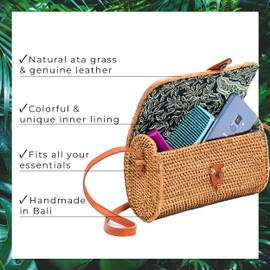 Novum Crafts Rattan Purse - Handmade Ata Straw Purse Wicker Woven Crossbody Bags - Cute Tan Brown Boho Beach Clutch and Handbags - Trendy Vacation Round Circle, Square Summer Purses for Women 2025