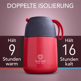 GOOD FOR YOU Isolierter Lebensmittelbehälter – 530 ml Edelstahlbehälter für warme und kalte Mahlzeiten – doppelwandige Isolierung,