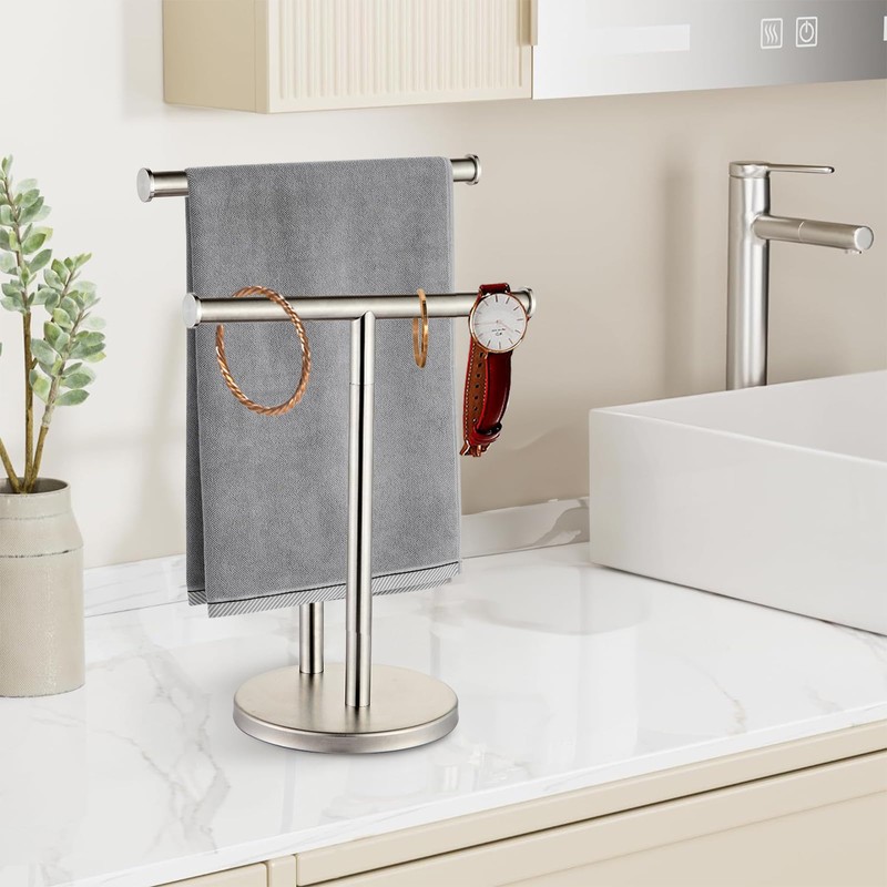 SHUNLI Hand Towel Holder Stand, Double Towel Rack Free Standing