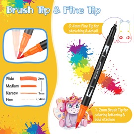 Mzh Art Colouring Pens, 72 Dual Tip Brush Marker Pens with Fineliner & Brush Tip Pens Felt Tip Pens Set, Art Markers Watercolour Brush with Case for Adults Kids Colouring Calligraphy Drawing Sketching