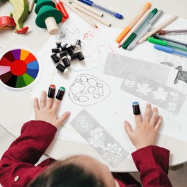 Daily Treasures 20Pcs Finger Sponge Daubers, Finger Painting Sponge with 8Pcs Flower Stencil Templates for Arts and Craft Painting Projects-Daubers for Stamping, Drawing, Ink, Card Making