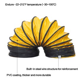 Ducting Hose PVC Flexible Duct Hosing with Adjustable Rope S Hook & Steel Support for Utility Blower Exhaust Fan (12''X25ft)