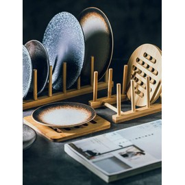 Hovico2 Pcs Bamboo Dish Rack, Kitchen Drawer Organizer, 8-Slots Bamboo Wooden Dish Rack, Book Pot Lid Cutting Board Drying Rack Stand Drainer Storage Holder Organizer