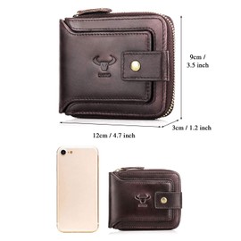 BAIGIO Genuine Leather Wallets for Men Multi Card Purse with Zipper Wallet Men RFID Blocking Coin Pocket (Dark Coffee)