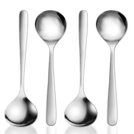 BOSMIOW 4 Pack Stainless Steel Heavy Round Ladle,8 Inch Long Handle Tablespoon,Small Soup Spoons,Flatware Set for Home,Kitchen,Restaurant,Dishwasher Safe