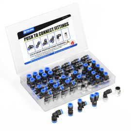 TAILONZ PNEUMATIC 1/4 Inch od Push to Connect Fittings Pneumatic Fittings Kit 8 Spliters+8 Elbows+8 tee+8 Straight +4 Male Straight NPT Thread +4 Male Elbow NPT Thread 40PCS