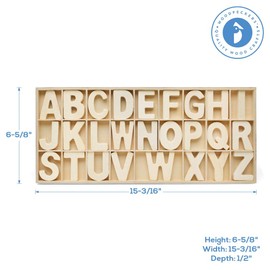 Alphabet Letters Tray, 104-piece Wooden ABC Letters in Unfinished Wood Tray, by Woodpeckers