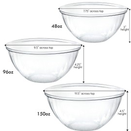 Plasticpro Disposable Combo Set of Salad Bowl Includes 2, 48 Ounce 2, 96 oz 2, 150 Ounce Round Crystal Clear Plastic Serving Bowl
