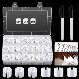 Suncalla 800 Pcs Blank Clothes Hanger Size Markers Plastic Garment Size Tag DIY Snap Labels Clips Round Small White Garment Coding Label for Clothing Racks with 1 Storage Box 2 Marker Pen