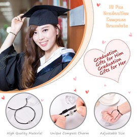 YELUWA 10 Pcs Graduation Gift Bracelet for Him/her, 2024 College Master Doctor High School Graduation Adjustable Bracelet The Adventure Begins Compass Bracelet for Classmates Friends Son Daughter Girl