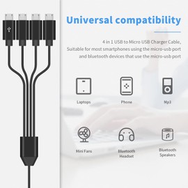 Duttek USB 2.0 to 4 Port Micro USB Splitter Cable, USB 2.0 Male to Micro USB C Male Cable 1.5FT/50cm Multi Charging Cord for Phones, Tablets, Cameras, Power Banks