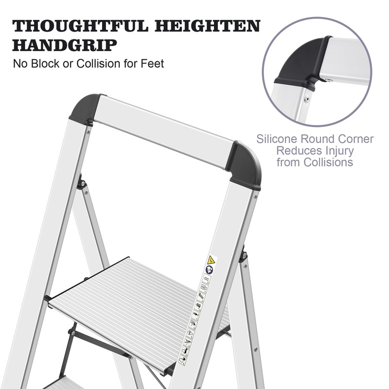 KINGRACK Aluminium 4 Step Ladder, Lightweight Step Stool with Non-Slip