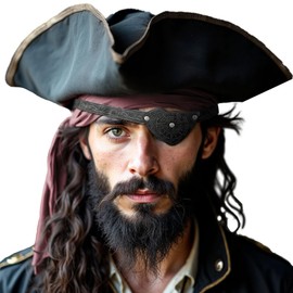 HiiFeuer Medieval Embossed Pirate Eye Patch, Vintage Faux Leather Eye Mask Viking Accessories, Renaissance Eye Cover Cosplay (Black B)