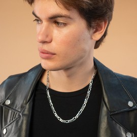 QUADRI - Figaro Chain Sterling Silver 925-7 mm Italian Necklace for Men Women - 18 Inch - Premium Quality Made in Italy Certified - Gift Box Included