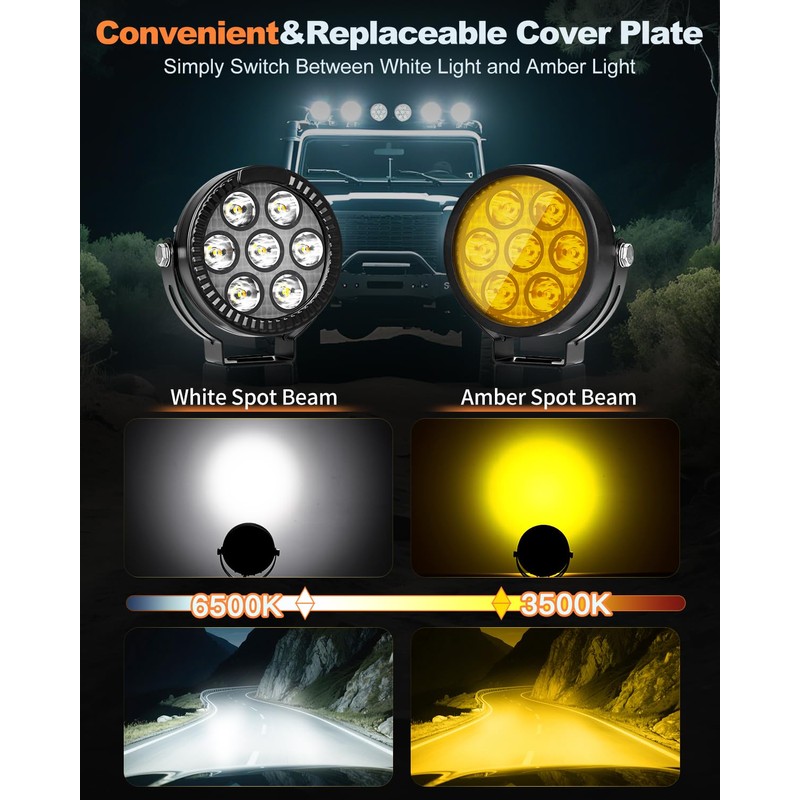LEDMIRCY Round Off Road Lights, Ditch Lights With Toggle Switch
