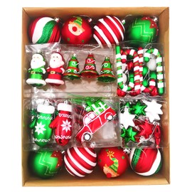 Christmas Ball Ornaments Set, 64 ct Joyful Red Green White Collection Splendor Xmas Assorted Ornaments, Shatterproof Decorative Hanging Ornaments for Holidays Party Wedding Christmas Tree Decor
